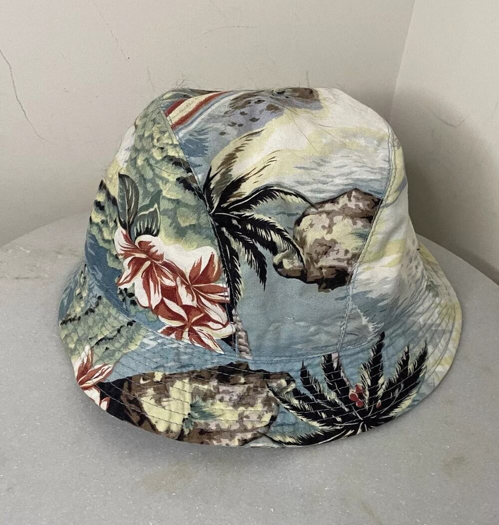 Vintage Goorin Brothers 100% Cotton Bucket Hat Hawaiian Tropical Print Size Med.